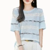 Spring/Summer 2026 new bamboo-joint linen round-neck knitted sweater, short-sleeved, color-blocked striped base layer, top and T-shirt Item Picture